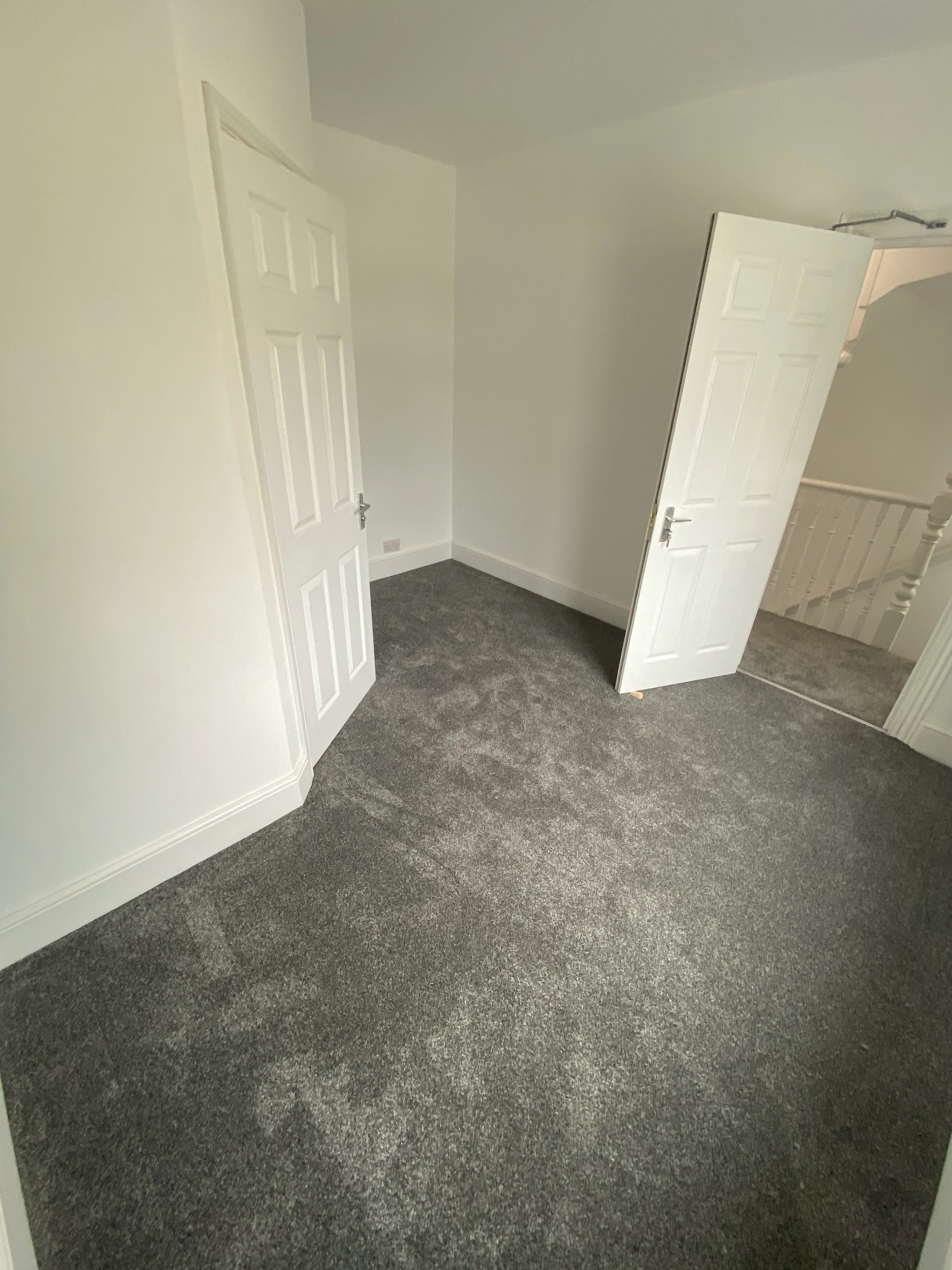 Finished HMO landing with carpet and new internal doors